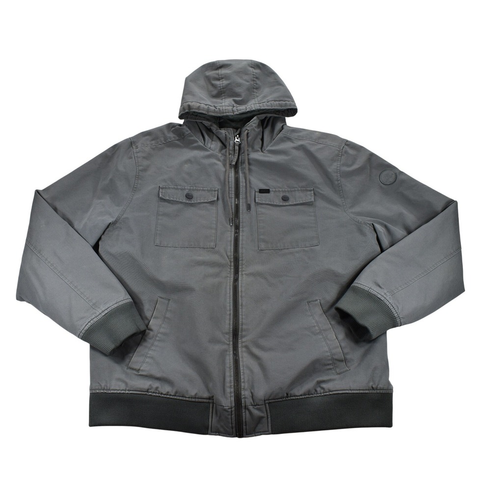 RVCA Mens Grey Canvas Hooded Bomber Jacket Full Zip Workwear XXL